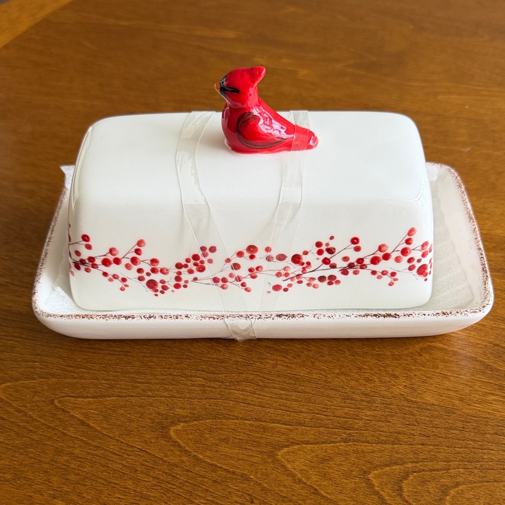NEW Ceramic Butter Dish with Cardinal Accent